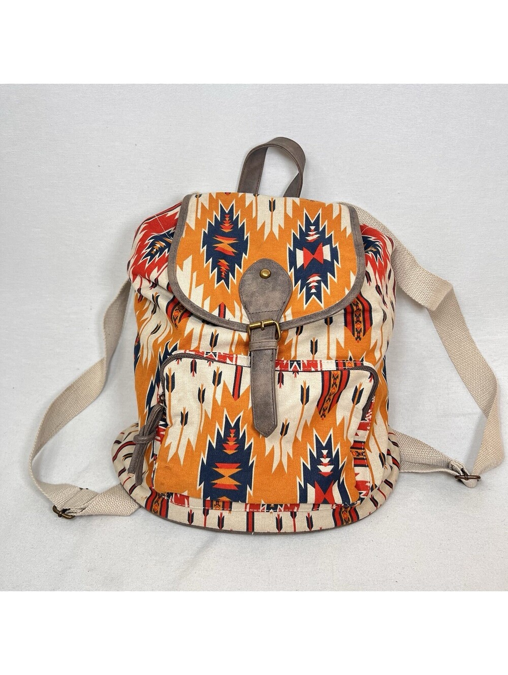Mossimo Backpack Southwestern Aztec Geometric Canvas Orange Blue Yellow EUC